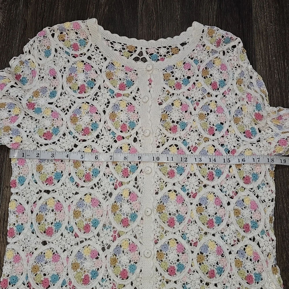 Floral Lace Crochet Button Down White Cardigan Sz SM- Med